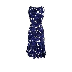 TALBOTS Fit & Flare Sleeveless Flounce Bottom Dress in Blue / White Print Size 2